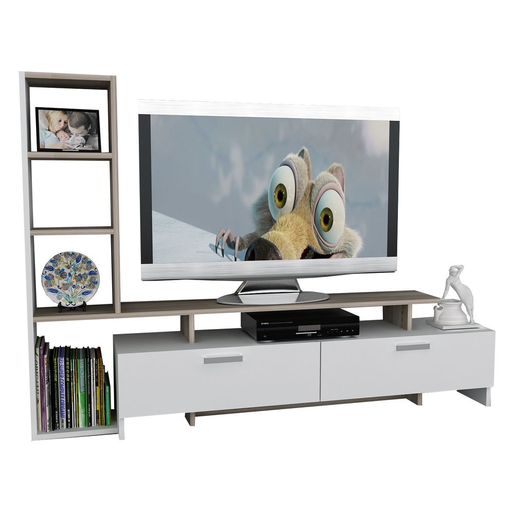 TV jedinica "Şimal" - bijela i dekor / nijansa drveta Cordoba slika 3