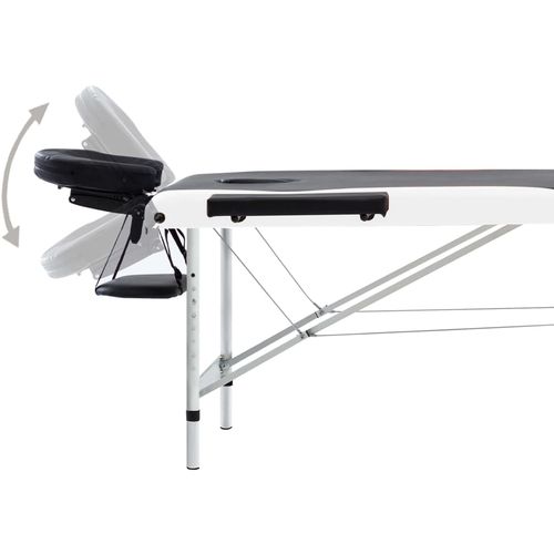 Sklopivi masažni stol s 3 zone aluminijski crno-bijeli slika 33
