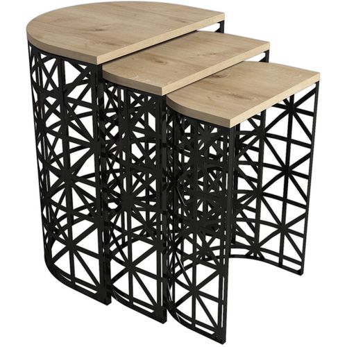 Woody Fashion Stol (3 komada), Stil Metal Ferforje - Oak slika 4