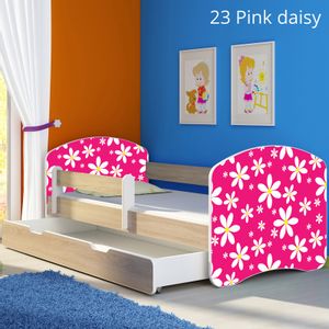 Dječji krevet ACMA s motivom, bočna sonoma + ladica 180x80 cm 23-pink-daisy