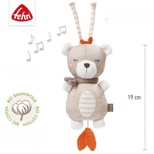 Baby Fehn Mekana mini muzička igračka na potez Natur, Medo Teddy slika 4