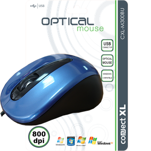 Connect XL Miš optički,  800dpi, USB, plava boja - CXL-M300BU