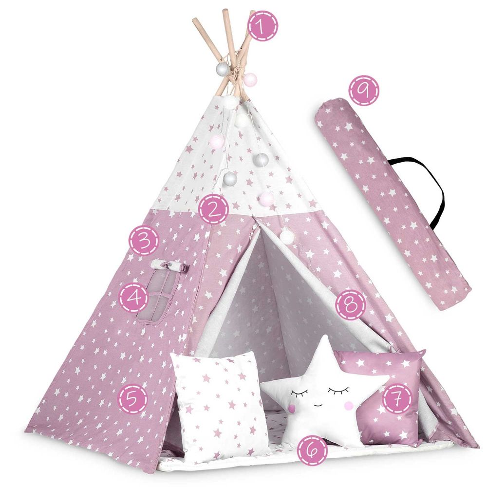 Nukido Teepee šator za djecu s svjetlima -bijelo rozi slika 9