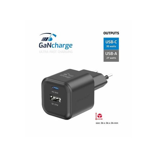 SWISSTEN punjač za AC220, GaN, 35W, 1xUSB-C, 1xUSB-A, 1A, crni slika 3