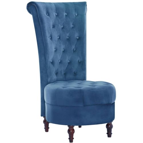 Stolica s visokim naslonom plava baršunasta slika 1