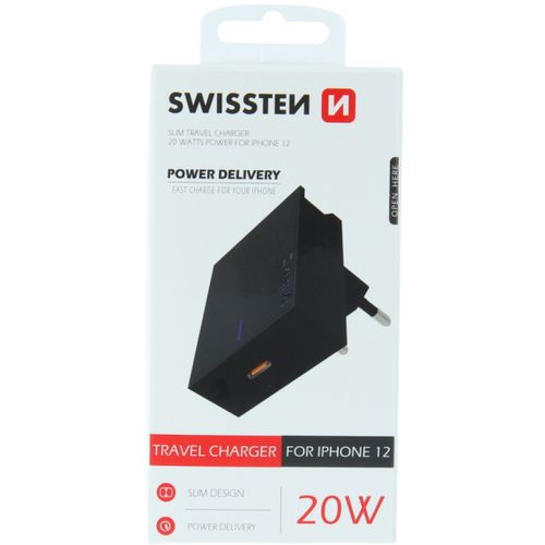 SWISSTEN punjač za AC220, 1xUSB-C, 3A, 20W, crni slika 1