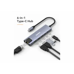 Adapter MAIWO 6in1 USB3.0+HDMI+USB(C) PD+USB(C)DATA+RJ45  KH06RH