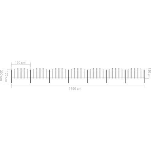 Vrtna ograda s ukrasnim kopljima (1,25-1,5) x 11,9 m čelična crna slika 16