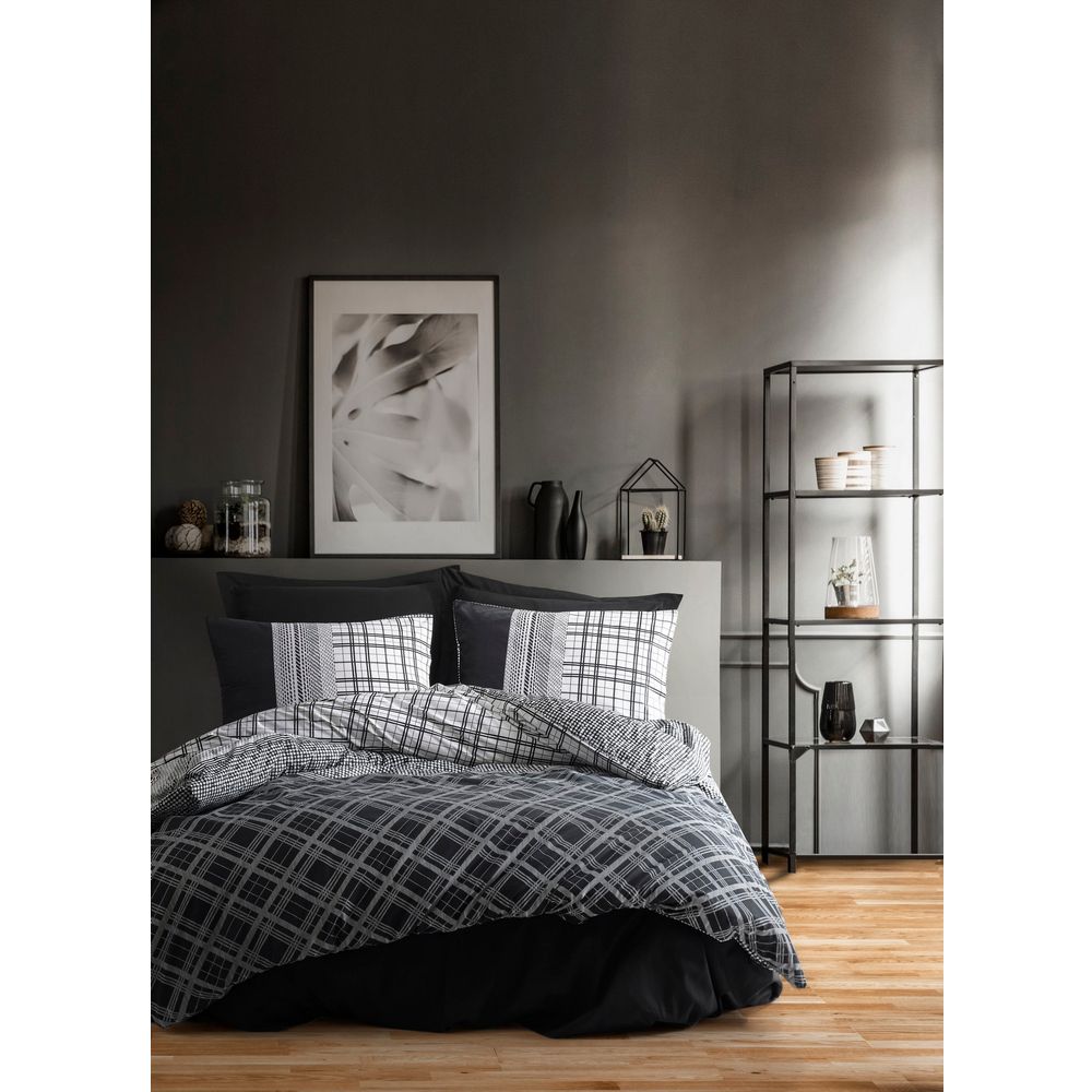 Ranforce double quilt cover set Carlos, colours: black, white, grey slika 1