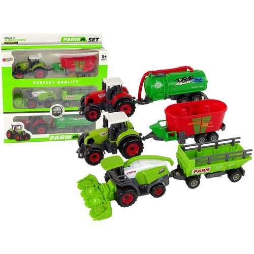 Set poljoprivrednih strojeva traktori i kombajn s prikolicama slika 1