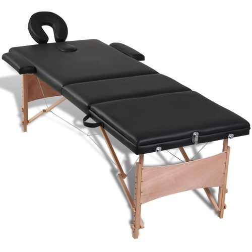 Sklopivi stol za masažu s drvenim okvirom trodijelni crni slika 44