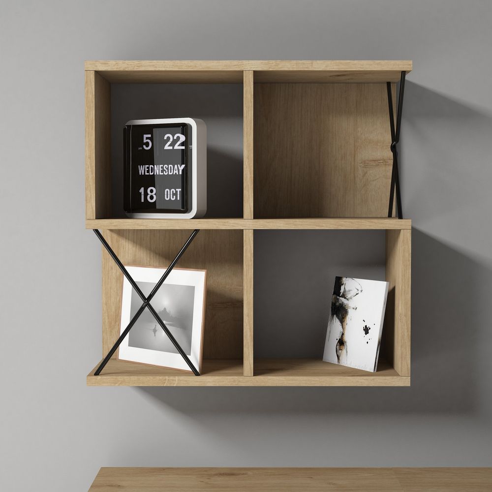Polica za zid "Extra" - boje: Hrast, Crna slika 2
