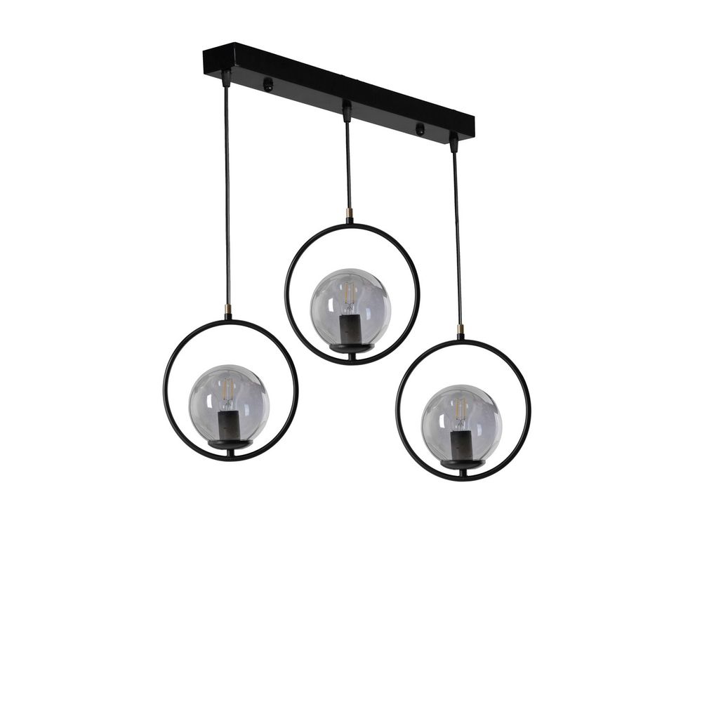Ring 3 Lü Sıralı Füme Camlı Siyah Sarkıt Black Chandelier slika 2