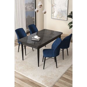 Arp - Crni Mramor, Plavi Trpezarijski Set (5 Komada)
