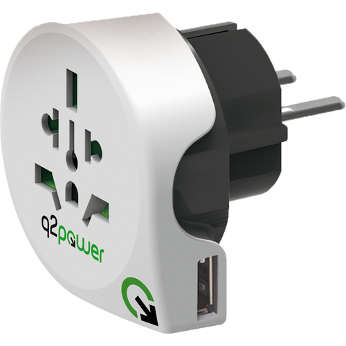 q2power Adapter, putni, univerzalni sa USB-om - WORLD TO EUROPE USB slika 1