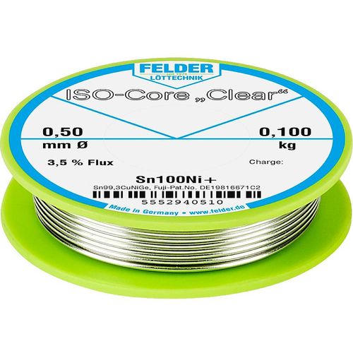 Felder Löttechnik ISO-Core ''Clear'' Sn100Ni+ lemna žica svitak  Sn99,25Cu0,7Ni0,05  0.100 kg 0.5 mm slika 1