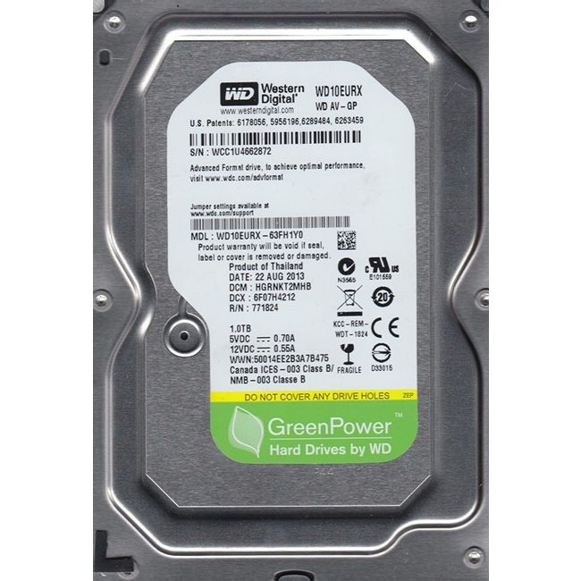 HDD 3.5 * 1TB WD10EURX WD AV-GP Green IntelliPower 64MB SATA3 (2599)