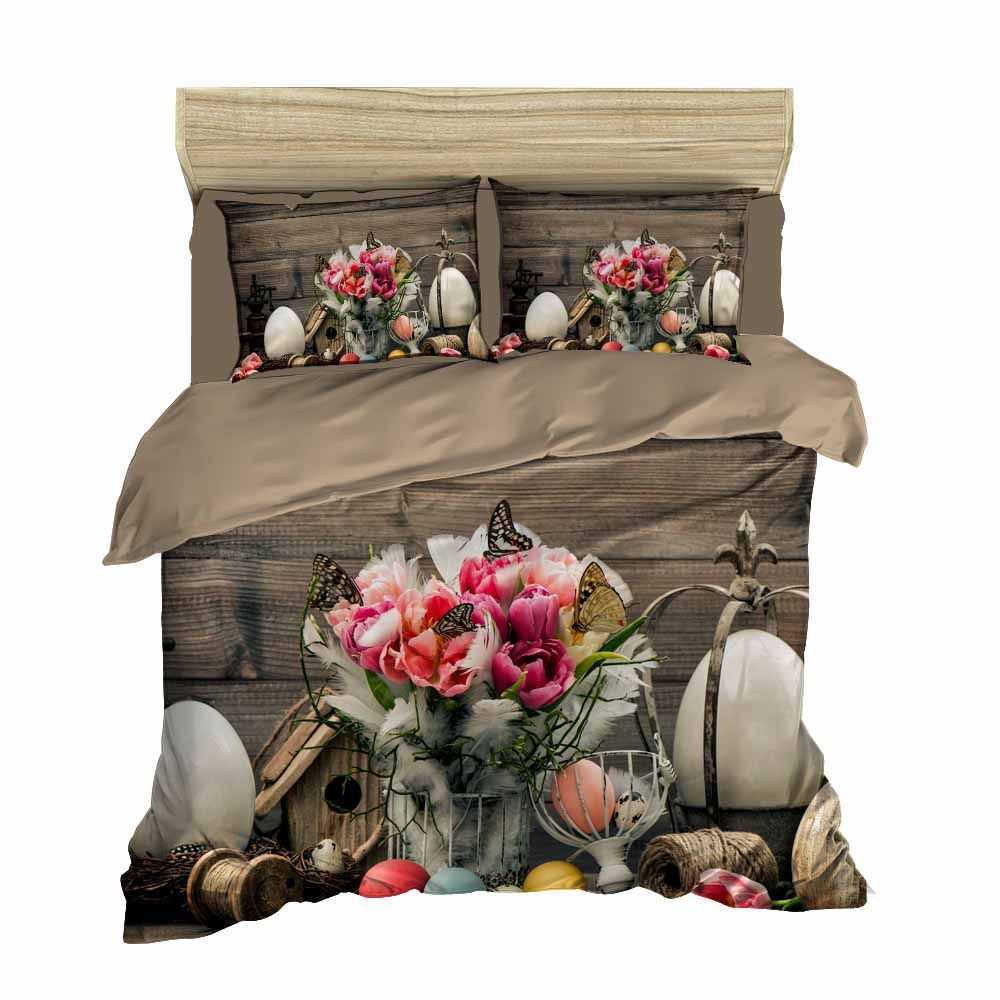 Set Pokrivača za Krevet i Jastučnica 116 Brown White Grey Pink Double slika 1
