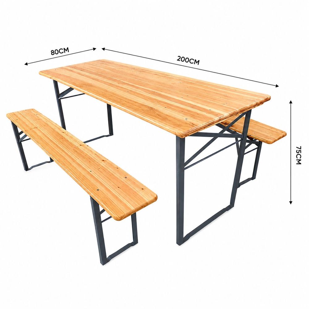 Stol i klupe drvene sa metalnim nosačima D200 x Š60 x V75 cm slika 2