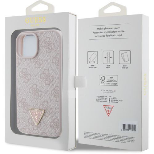 GUESS maska za iPhone 15 LEATHER 4G TRIANGLE STRASS PINK slika 2