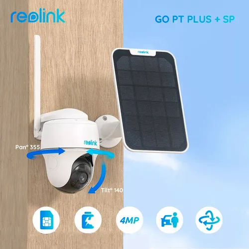 Reolink vanjska bežična rotirajuća 4G kamera Go PT Plus + solarni panel slika 1