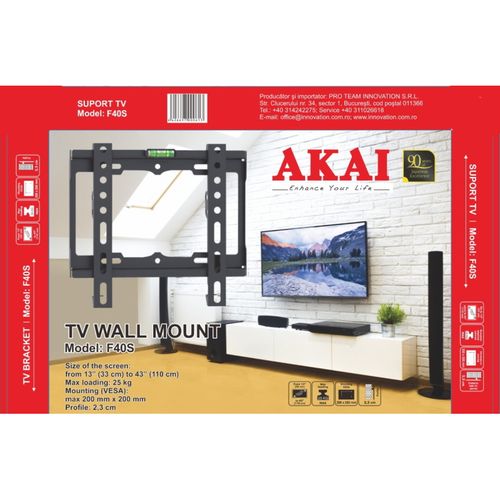 AKAI zidni nosač za TV 33-43", do 25Kg, VESA 200x200, libela F40S slika 3