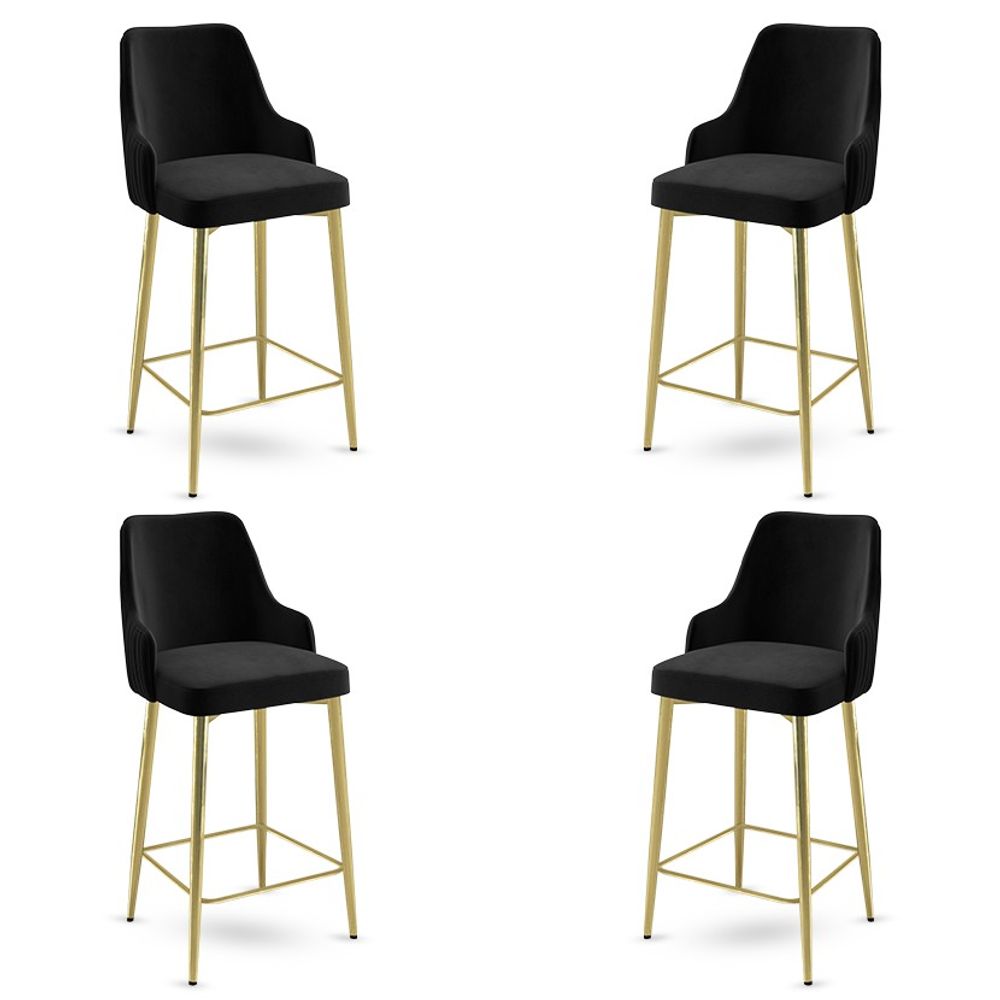 Enox - Crni, Zlatni Bar Stolice Set (4 Komada) slika 1