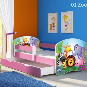 ACMA Drveni dječji krevet s bočnom stranicom i ladicom – Rozi 160×80