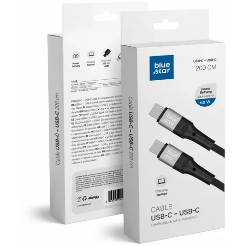 Blue Star pleteni kabel s USB C na USB C konektorom 3A 60W 2m slika 1