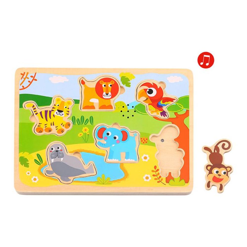 Tooky Toy Drvena slagalica sa zvukom Sound Puzzle Animals TL065  slika 1