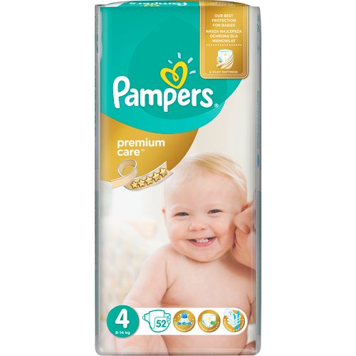 PAMPERS PREMIUM CARE,  pelene s trakicama za učvršćivanje, veličina 4 (Maxi), 7-14 kg, 52 komada pelena slika 1