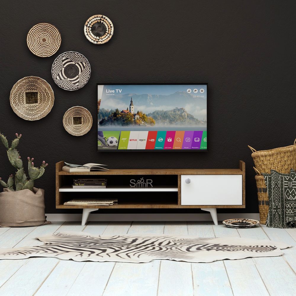 TV Stalak Ticaba u Bojama Hrasta i Bijele slika 1