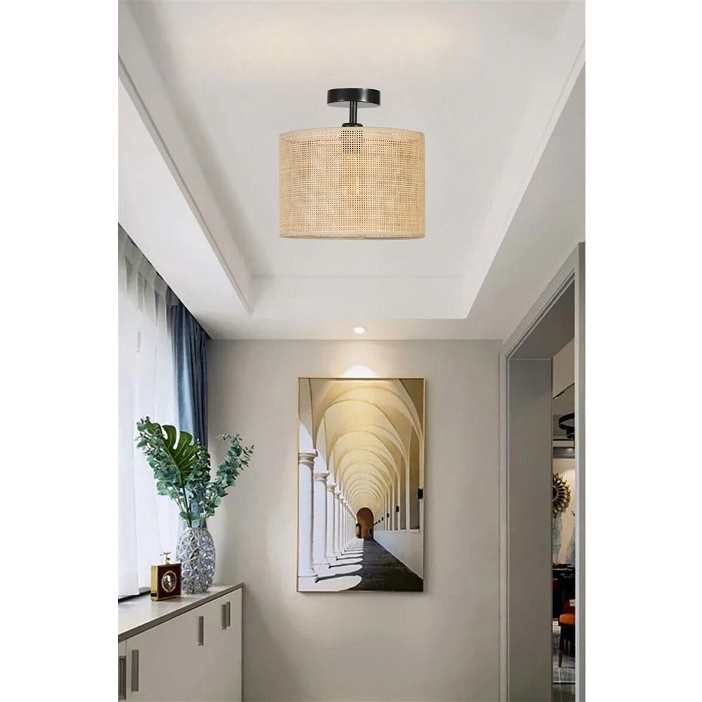 Plafonjera Avize sa Örgülü Rattan Abajurima u GoldBlackBeige Boji slika 2