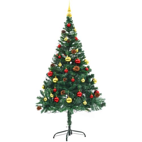 Umjetno božićno drvce s kuglicama i LED svjetlima zeleno 150cm slika 6