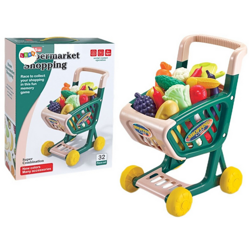Dječja kolica za kupovinu - Set povrća i voća - Zelena boja slika 1