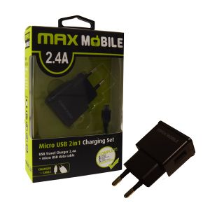 Maxmobile kućni punjač set 2u1 usb+ micro data kabel 2.4a