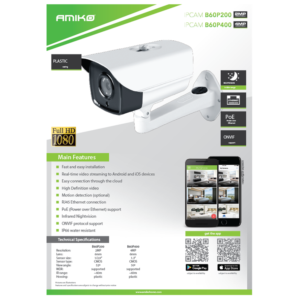 Amiko Home Kamera IP 2 MP, PoE, 1/2.9" SONY CMOS, HD Lens 6mm - B60P200 POE slika 3