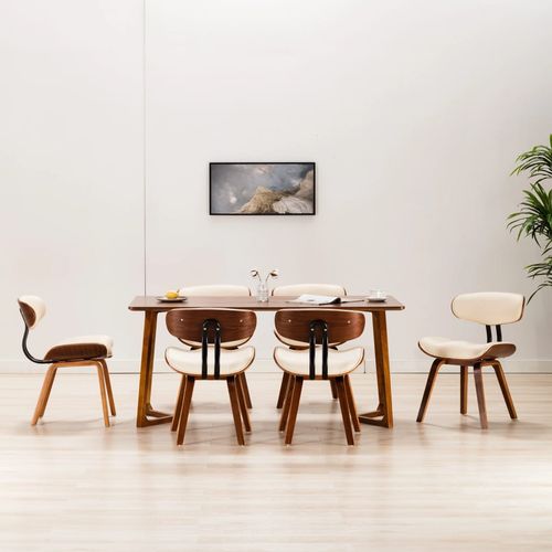 Blagovaonske stolice 6 kom savijeno drvo i umjetna koža krem slika 19