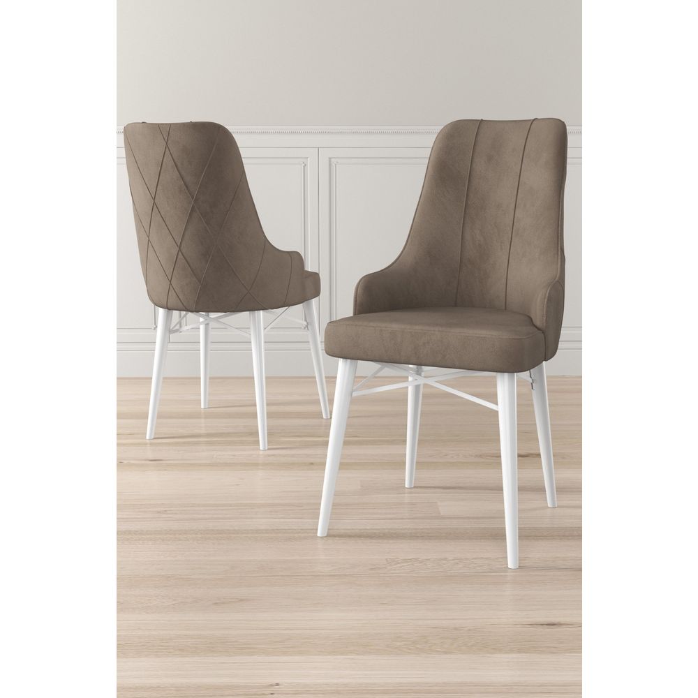 Neta - Cappuccino, Bijeli Set Stolica (4 Komada) slika 1