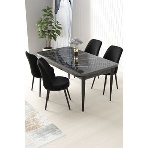 Nil - Crni Mramorni Sto i Stolice Set (5 Komada)