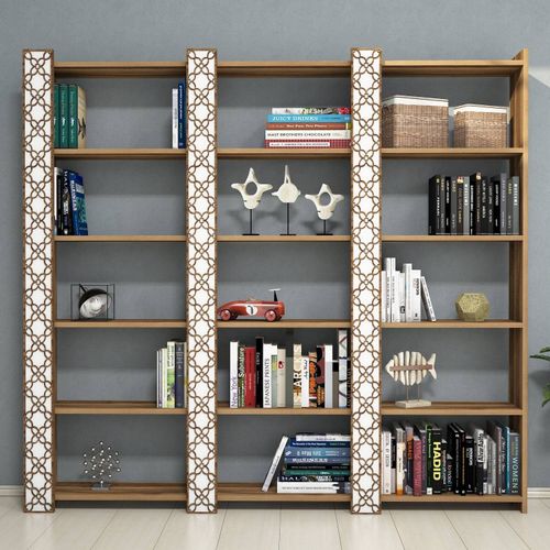 Woody Fashion Polica za knjige, City 3 - Walnut, White slika 2