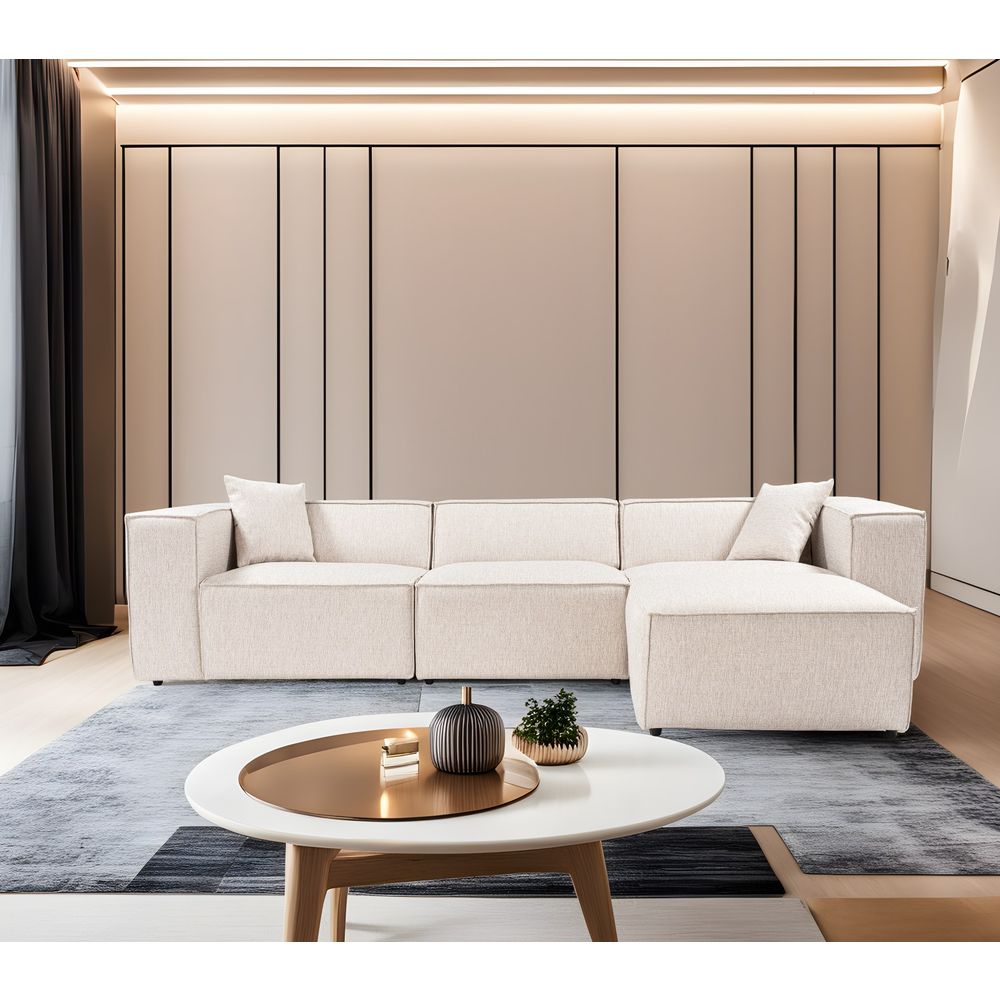 Lora (L1-O1-1R-POUFFE) - Svijetlosmeđa Ugaona Sofa slika 3