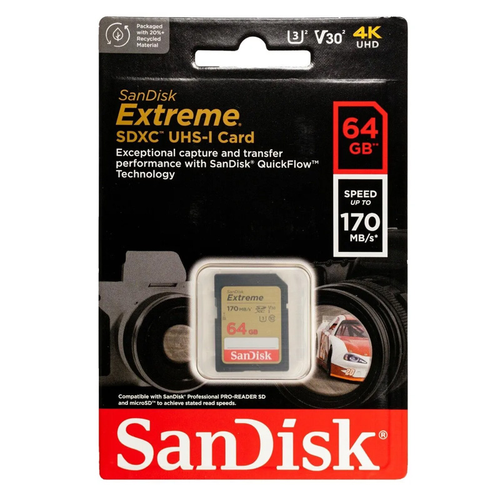 Mem. Kartica SanDisk SDXC 64GB Extreme 170MB/s V30 UHS-I Class 10 U3 V30 slika 1