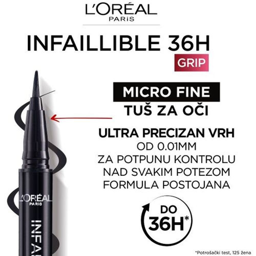 L'Oréal Paris Tuš za oči Infaillible Grip 36h Micro Fine 01 Obsidian Black slika 4