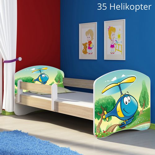 Dječji krevet ACMA s motivom, bočna sonoma 140x70 cm - 35 Helikopter slika 1