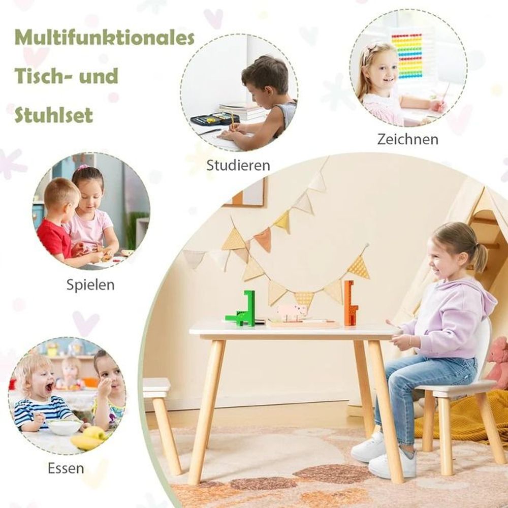 Kinder Home Drveni dječiji sto sa dvije stolice Bunny, Bijeli slika 9