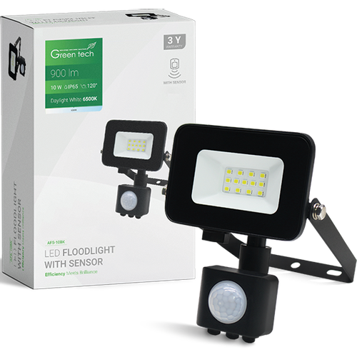 LED reflektor sa senzorom Green Tech 900 lm, 10W, 6500K, IP65, crni slika 1