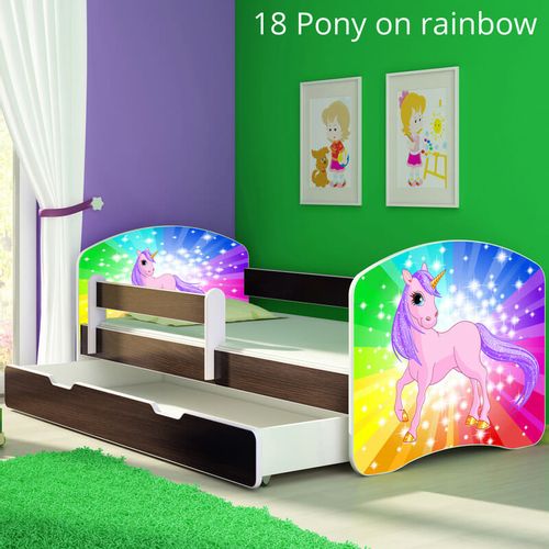 Dječji krevet ACMA s motivom, bočna wenge + ladica 140x70 cm - 18 Pony on a rainbow slika 1