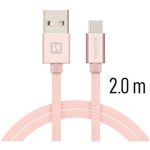 SWISSTEN kabel USB/USB-C, platneni, 3A, 2m, rozo/zlatni slika 1