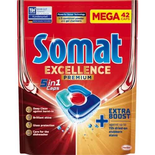 Somat Excellence Premium 5in1 tablete za strojno pranje posuđa 42kom, xxl slika 1